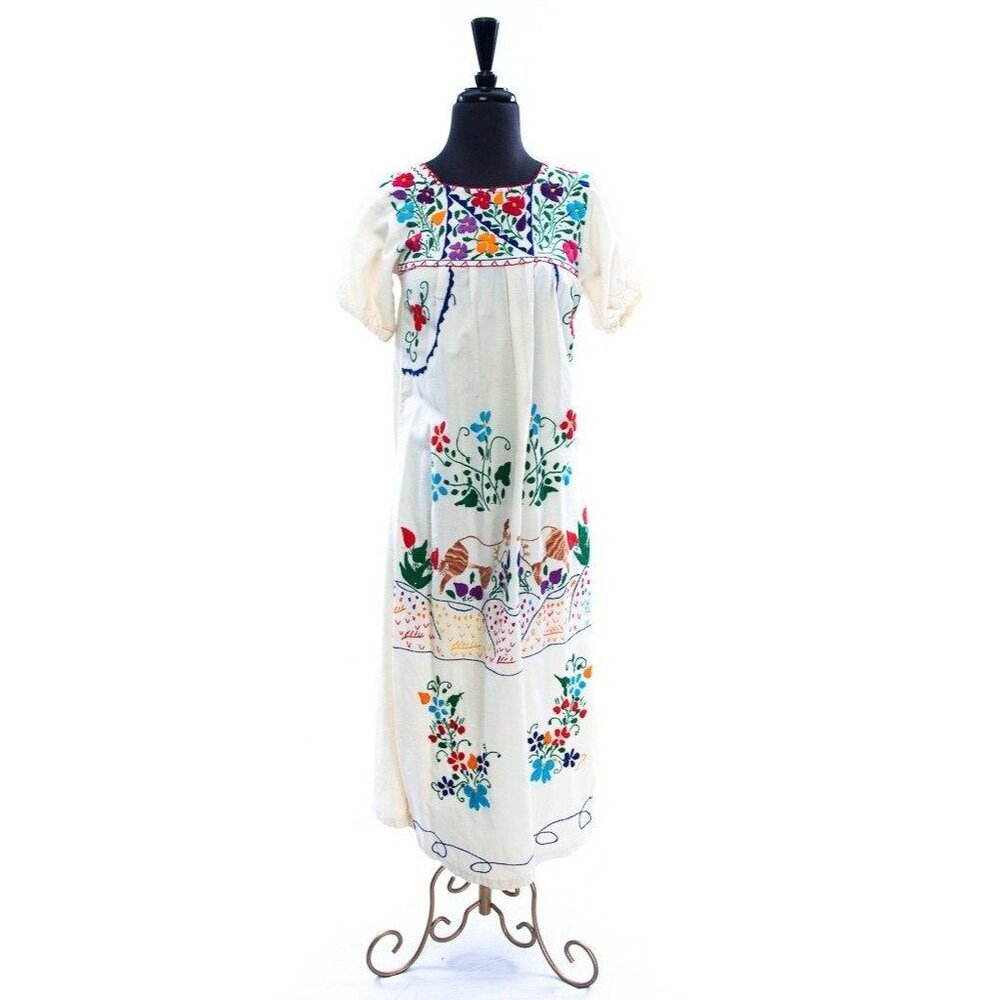 Vintage 1970's Handmade Hand Embroidered Maxi Dress Wedding Dress One Of A Kind